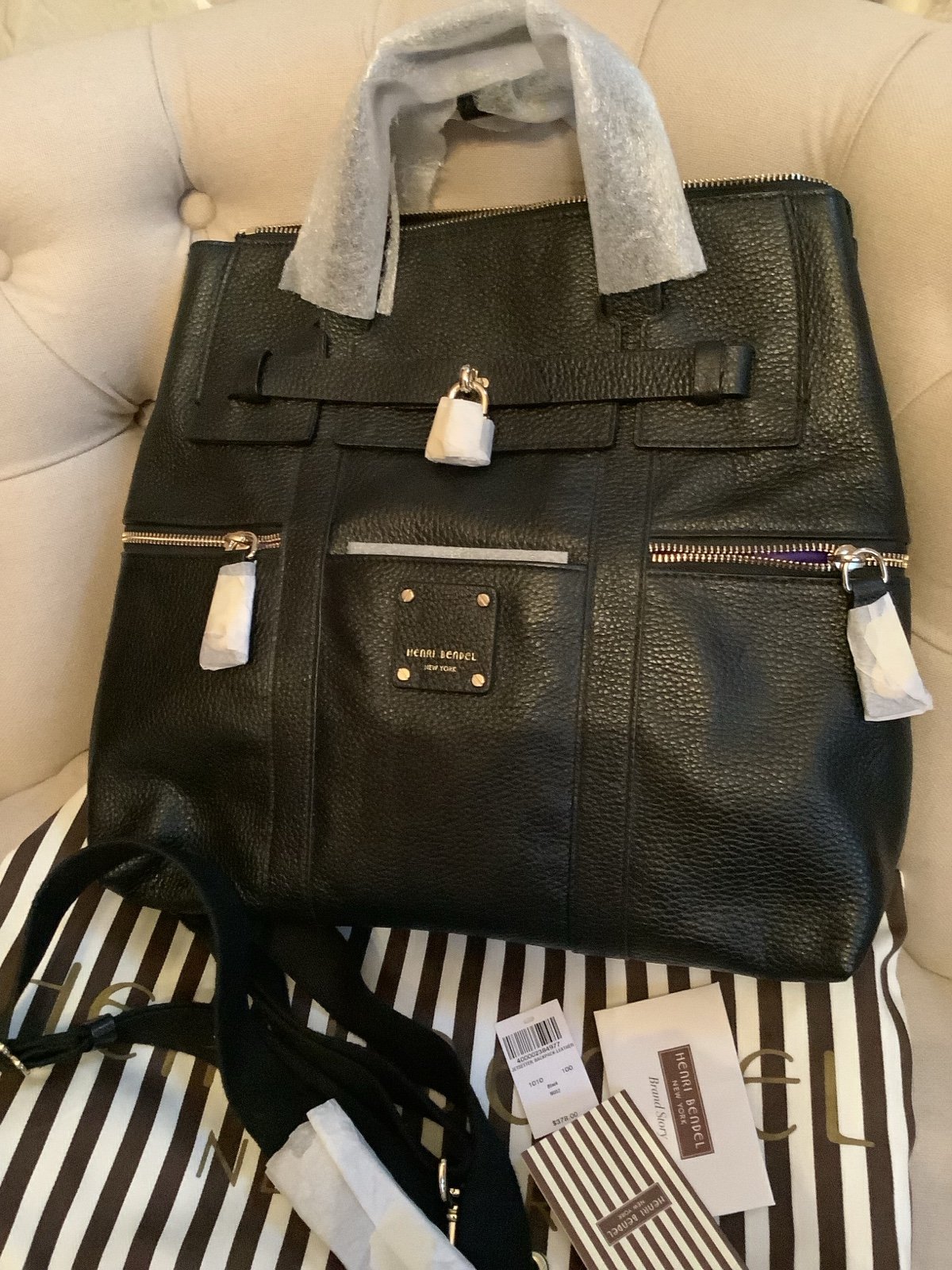 Henri Bendel Large Leather Black Jetsetter Backpack – New with Tag & Dust Bag
