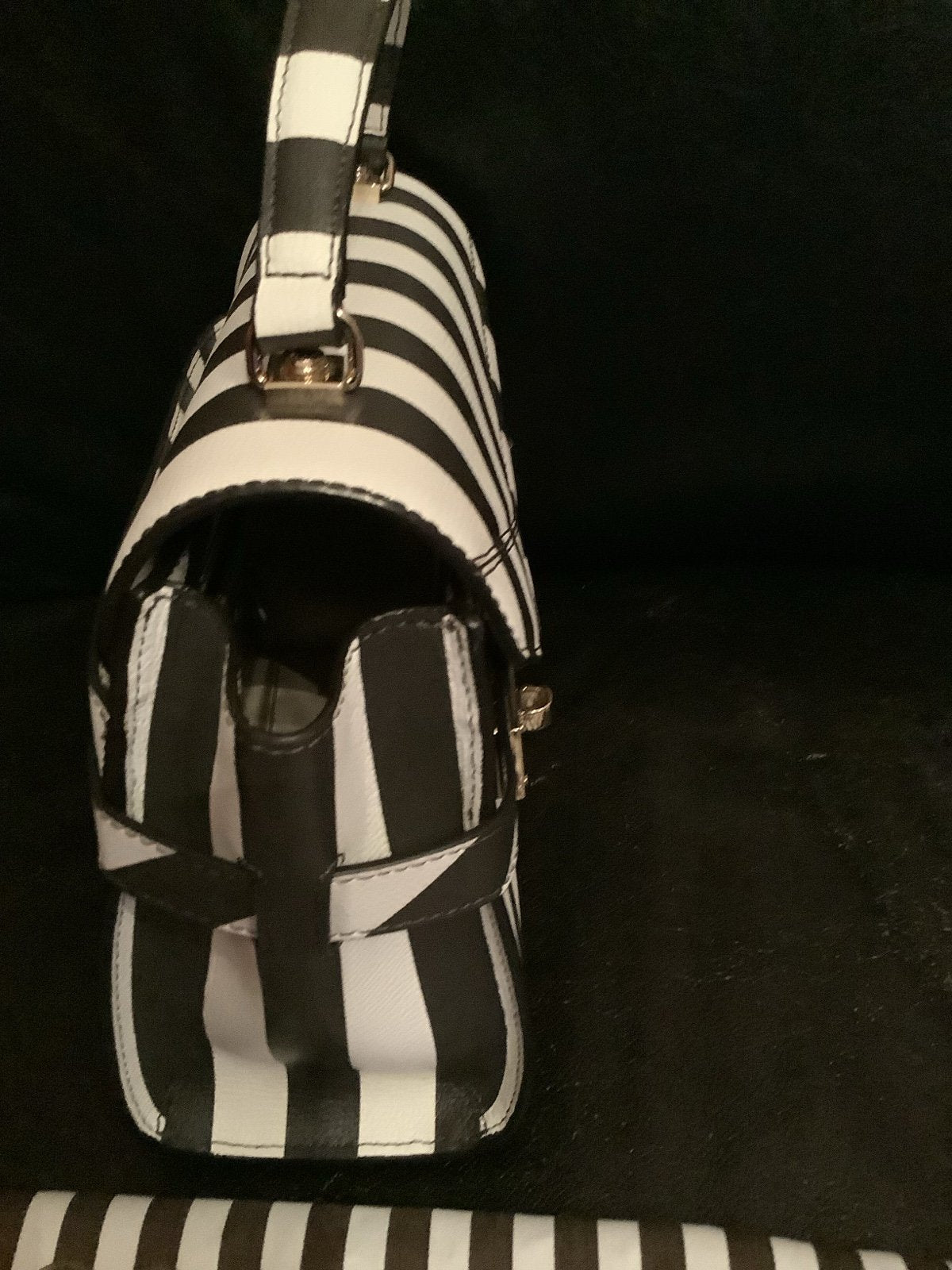 Henri Bendel Uptown Satchel Crossbody Bag – Brown & White Stripe – New with Dust Bag, No Tag
