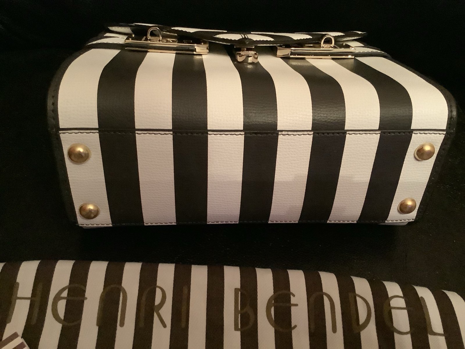 Henri Bendel Uptown Satchel Crossbody Bag – Brown & White Stripe – New with Dust Bag, No Tag