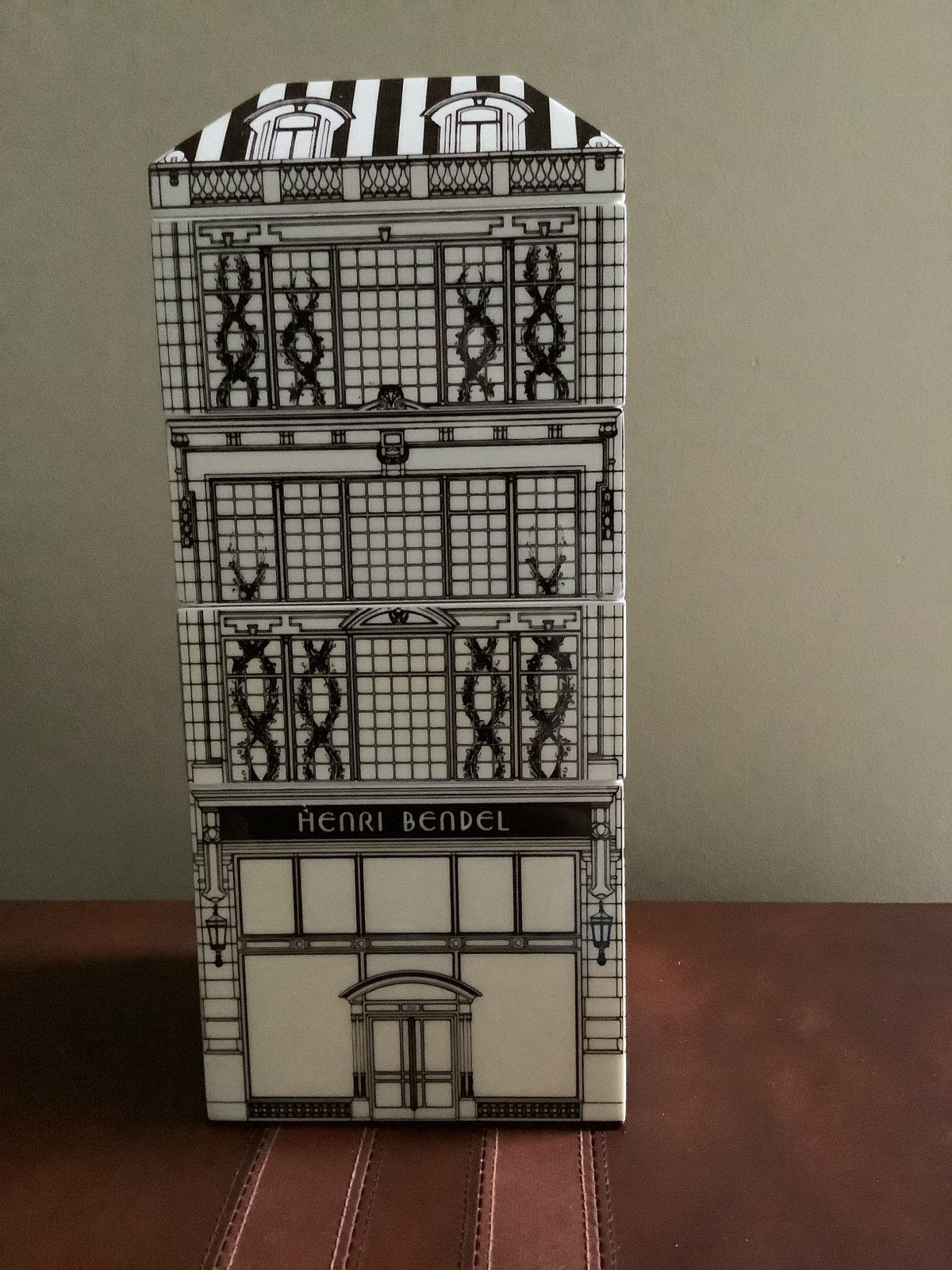 Henri Bendel Stackable Landmark Building Jewelry Box – Brown Suede Interior – Unique Storage Piece