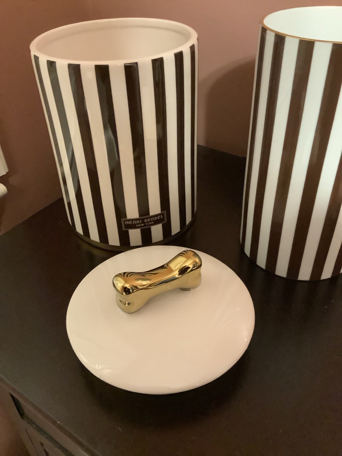 Henri Bendel Dog Treat Jar – Mint Condition – Centennial Stripe Design
