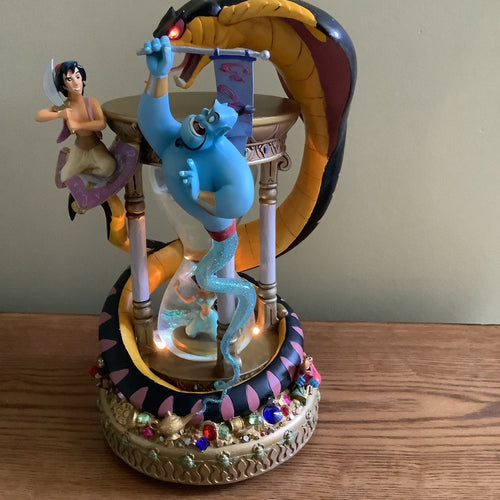Disney Aladdin Hourglass Snow Globe Music Box – Lights Up – Plays Music – Like New