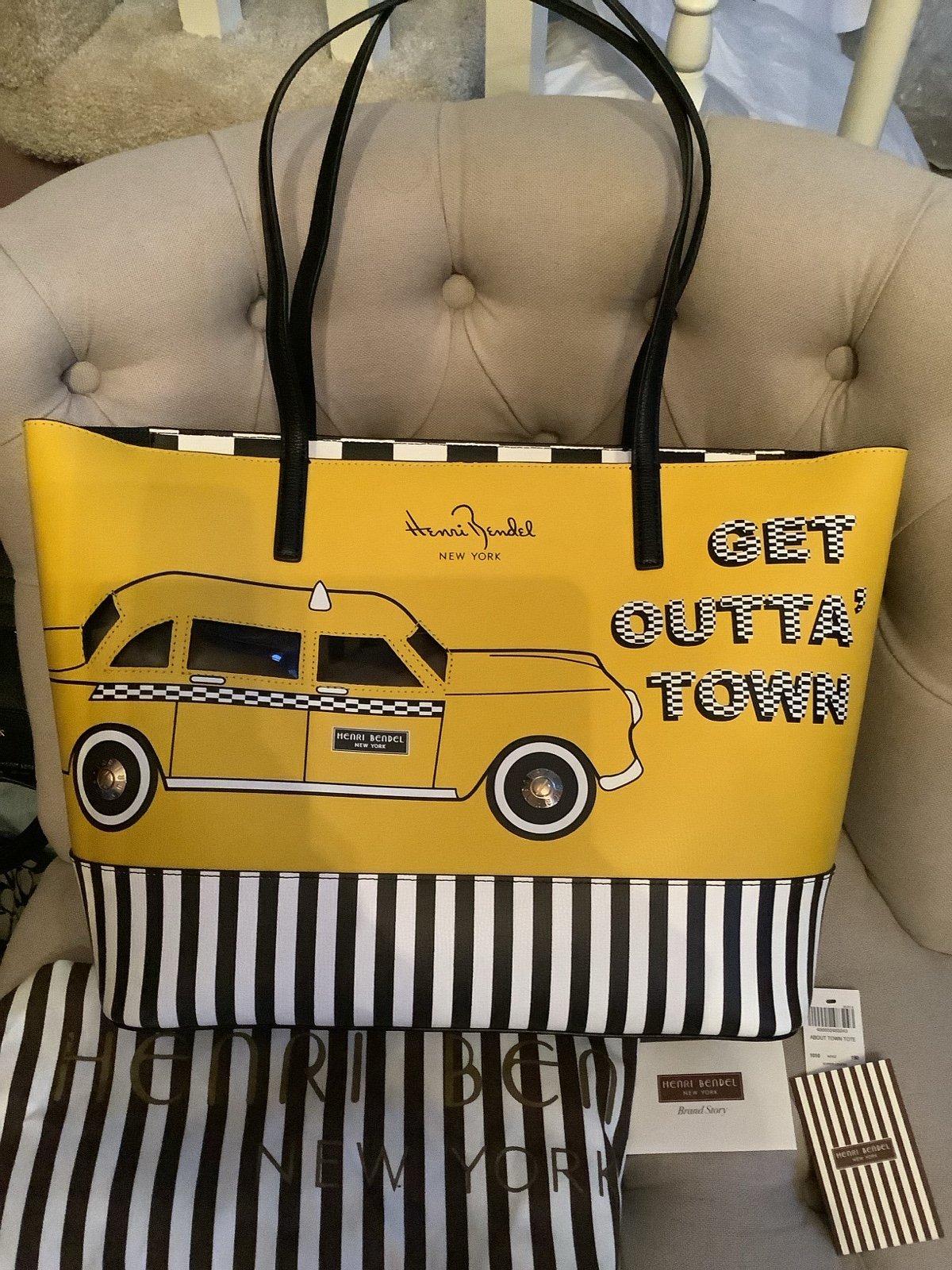 Henri Bendel Yellow Taxi NYC “Outta Town” Tote Bag – New with Tag & Dust Bag