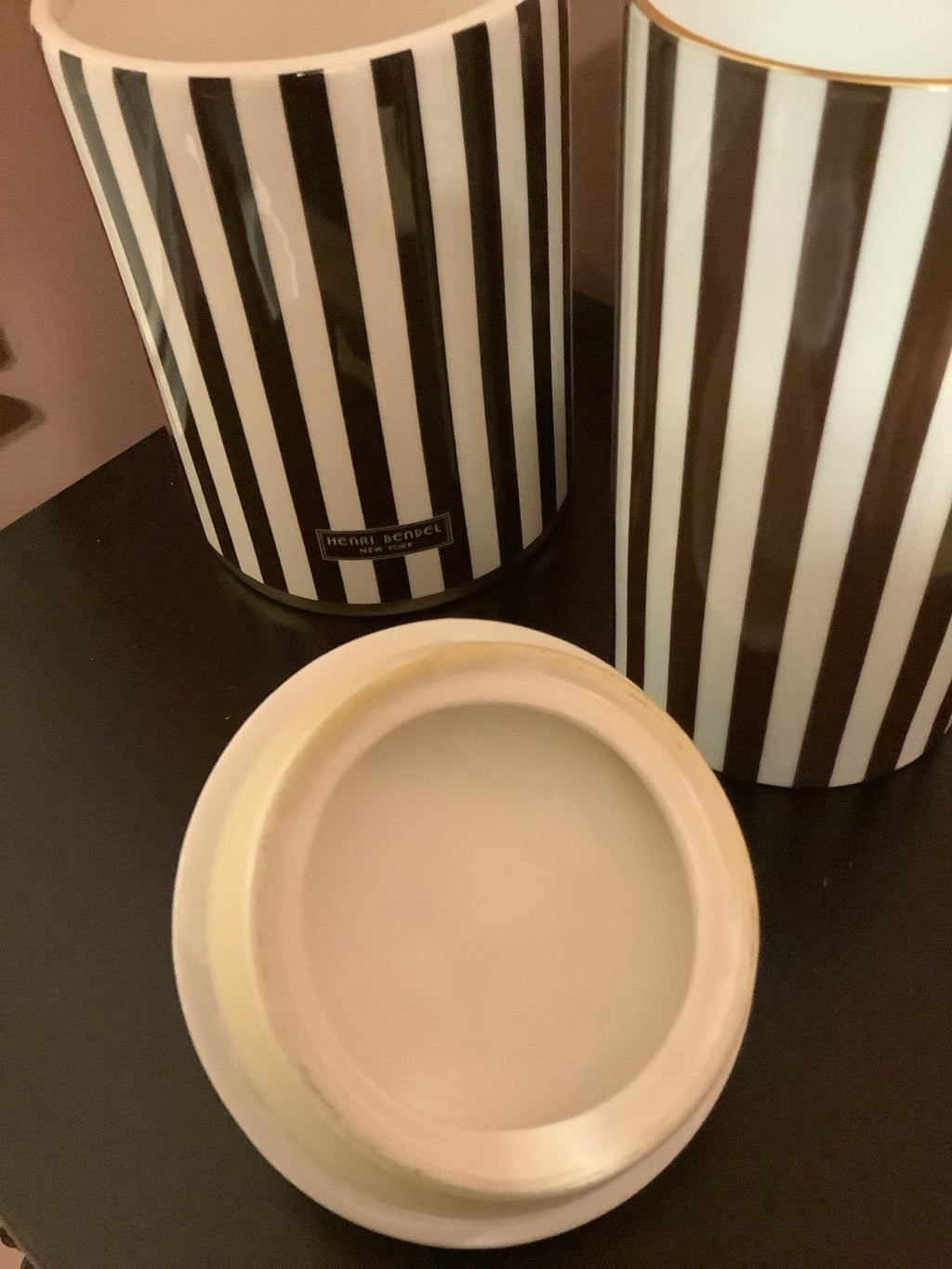 Henri Bendel Dog Treat Jar – Mint Condition – Centennial Stripe Design
