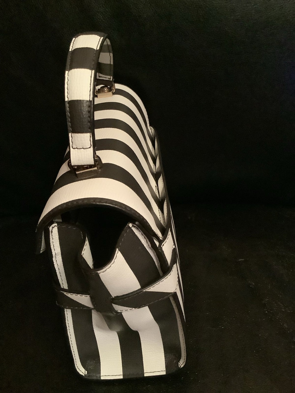 Henri Bendel Uptown Satchel Crossbody Bag – Brown & White Stripe – New with Dust Bag, No Tag